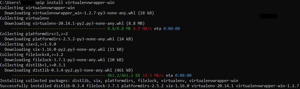 Installing virtualenvwrapper-win on the command line.