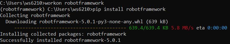 Activate our virt env and install Robot Framework into it.